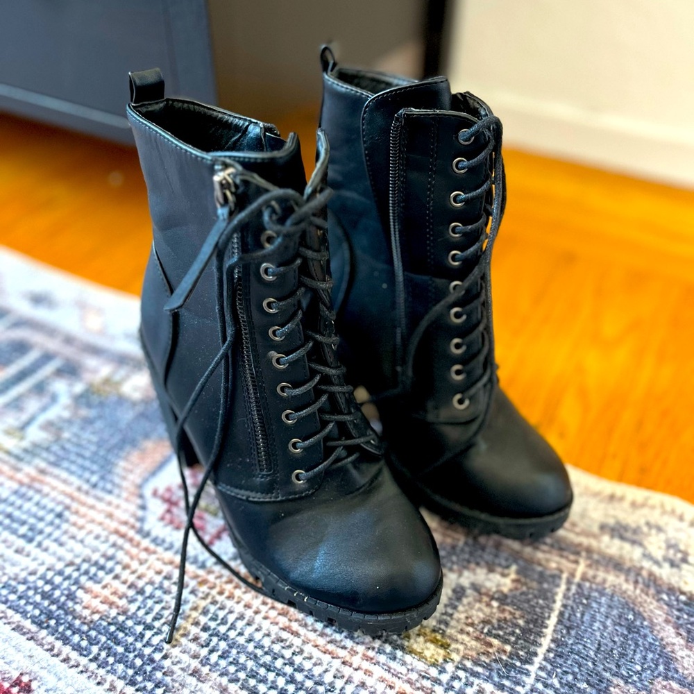 Chunky Heel Lace Up Combat Boots